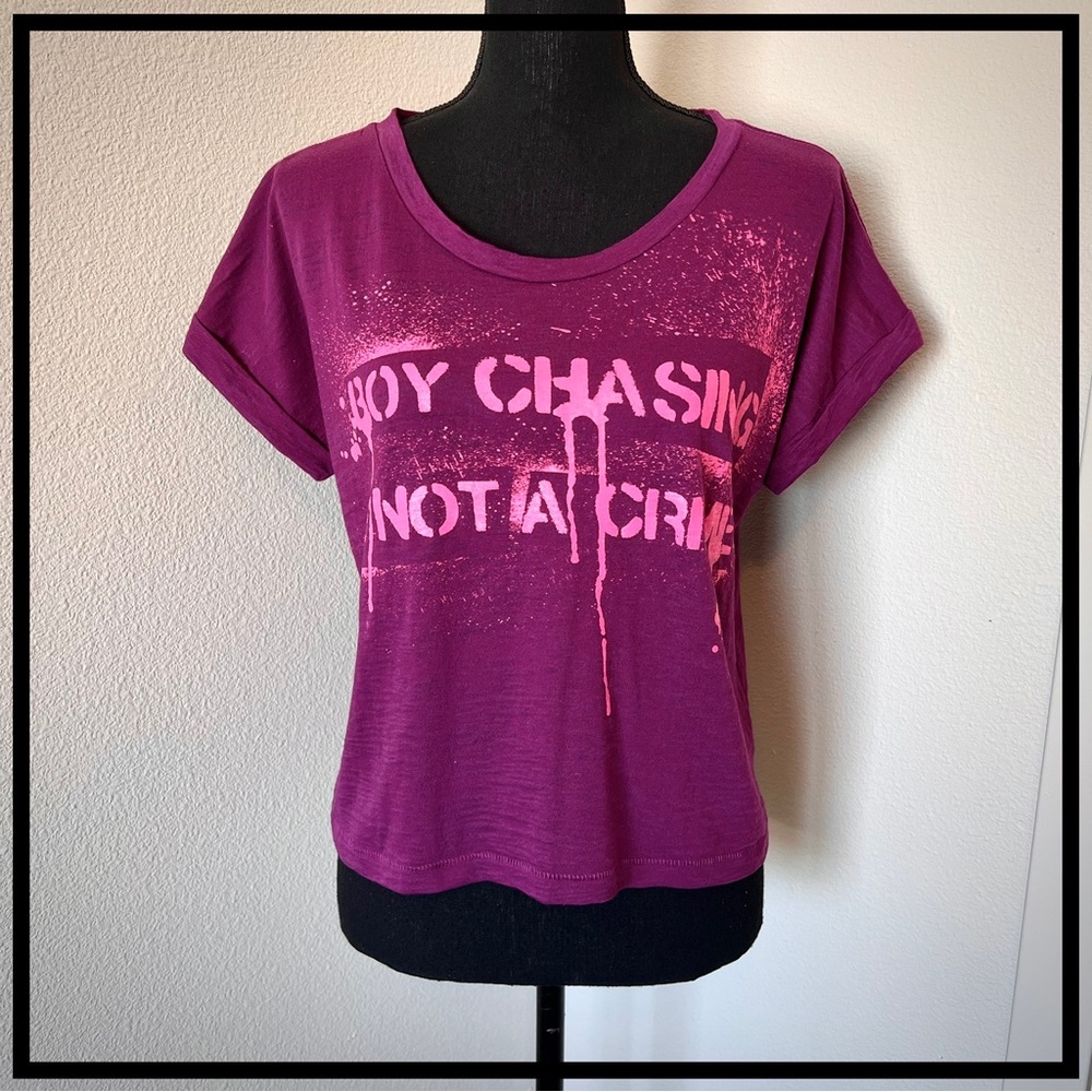 • K.i.d. “Boy Chasing is not a Crime” Graphic Slogan Crop Oversized Tee •